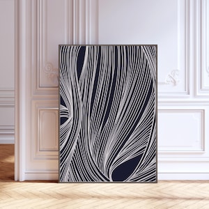Abstract Blue Line Wall Art Print | Modern Minimalist Poster | Contemporary Digital Painting | Printable Japandi Wall Decor Digital Download
