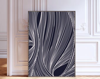 Abstract Blue Line Wall Art Print | Modern Minimalist Poster | Contemporary Digital Painting | Printable Japandi Wall Decor Digital Download
