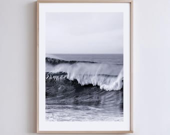 Schwarzweiße Ozean Fotografie | Sofortiger Download Digitaldruck | Küsten Meereswellen | Minimalistische Stranddekoration | Große druckbare Kunst