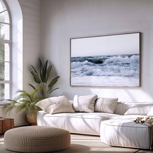 Blue Ocean Waves Photography Print | Beach Landscape Nature Photo | Modern Coastal Sea Poster | Large Printable Wall Art | Digital Download