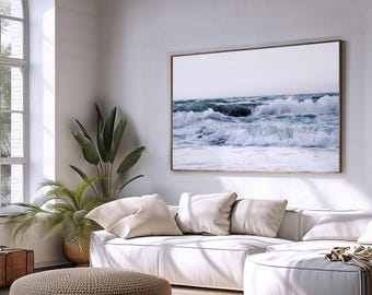 Blau Ozean Wellen Fotografie Druck | Strand Landschaft Natur Foto | Moderne Küsten Meer Poster | Große druckbare Kunst | Digitaler Download