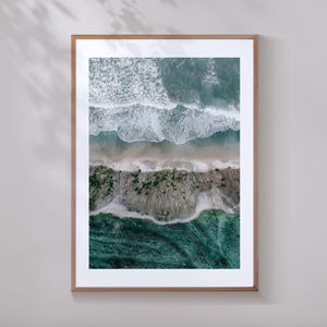 Blue Ocean Waves Photography | Beach Landscape Nature Print | Cyan Sea Coastal Water Poster | large printable wall art digital download