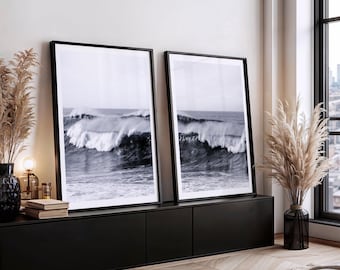 Meereswellen Fotografie, schwarzweiß Strandwelle Natur-Print-Set, moderne Küstenwand Kunst druckbare (digitaler Download)