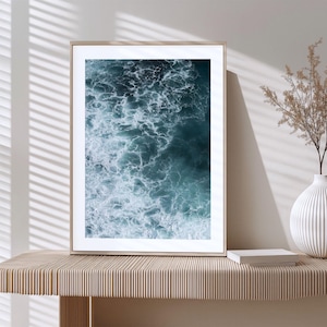 Ocean Wave Wall Art Print | Abstract Blue Sea Photography | Minimalist Beach House Coastal Decor Poster, Printable Wall Art Digital Download