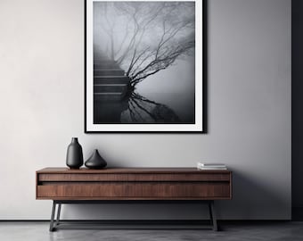 Nebliger Baum Wandkunst | Schwarzweißbaum Fotografie | Nebel Landschaft Fotografie | Stimmungsvolle Landschaft | Druckbare Wand Dekor | Digitaler Download