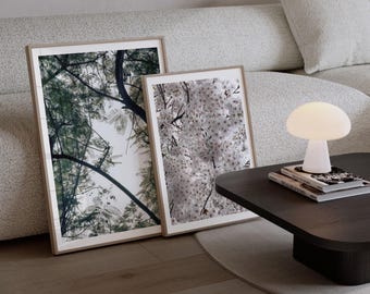 2er Set Wald Baum Kirschblüte Fotografie Druck | Japandi Natur Foto Stimmungsvolle Landschaft Poster Galerie Wand druckbare digitaler Download
