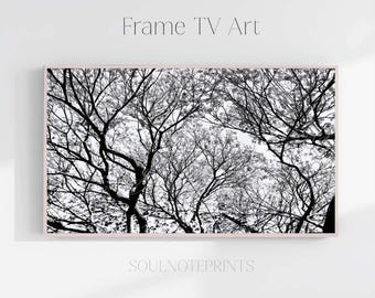 Samsung Bilderrahmen TV Art - Schwarz weisse Baumkronen - Minimalistische Natur Landschaft (Digitaler Download)