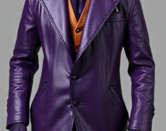Handgjord lila Joker-trenchcoat i konstläder: Cosplay-kostym