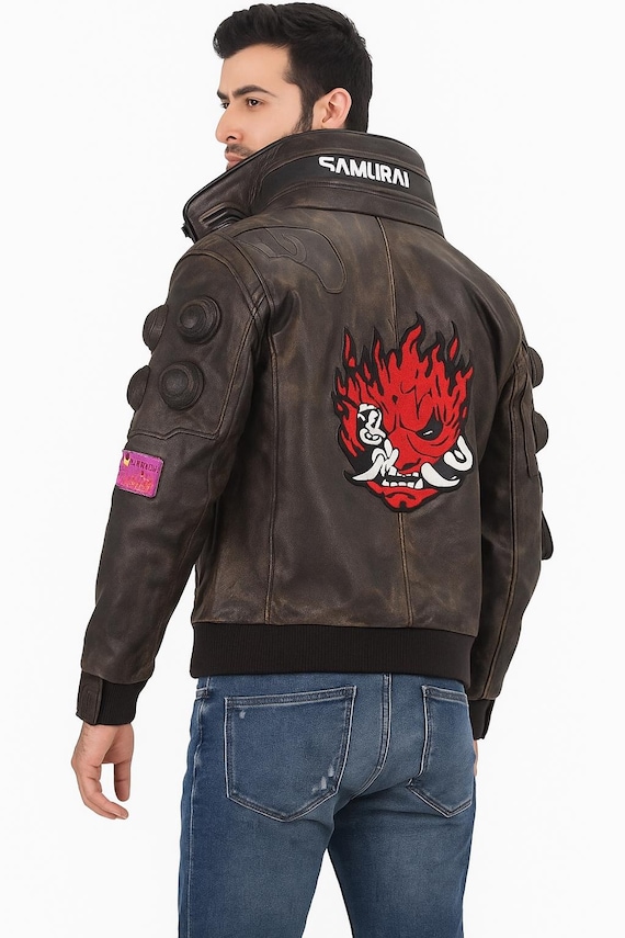 Men's Cyberpunk 2077 Samurai Character Inspired Genuine Distressed