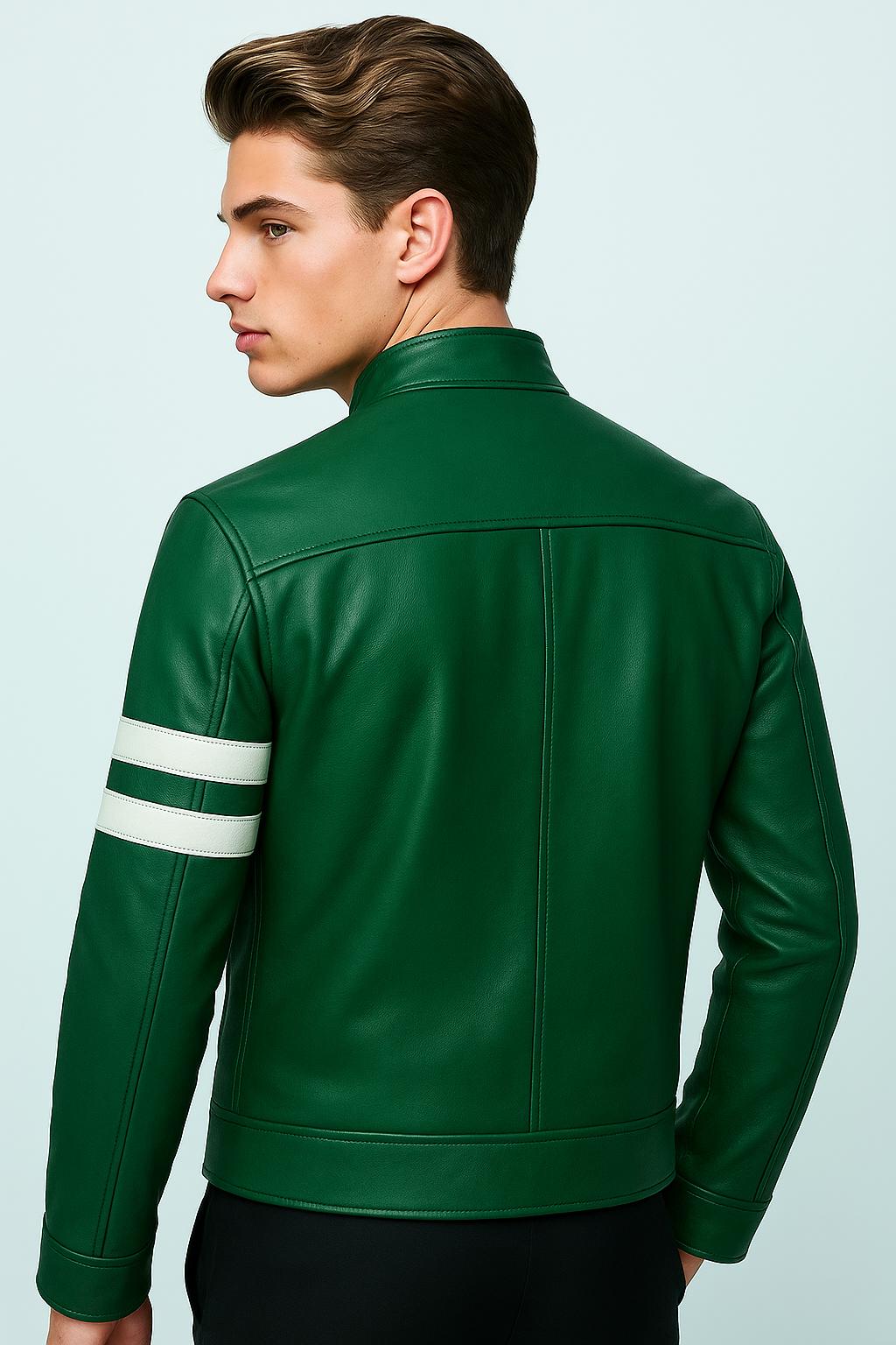 Ben 10 Green Leather Motorcycle Jacket: Genuine Sheepskin, Cosplay