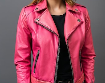 Rosa vegansk lädermotorcykeljacka: Vintage bikerstil