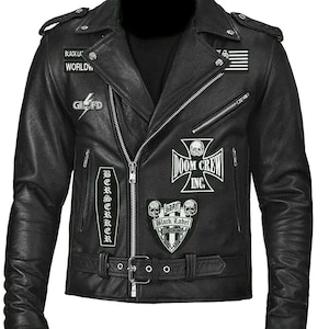 Men&#39;s Black Label Society Leather Jacket Motorcycle Leather Jacket Real Sheepskin Leather Jacket Street Zakk Wylda Black Jacket