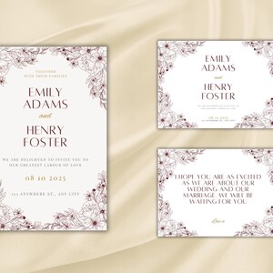 Floral Wedding Invitation Template (Editable on Canva) / Plantilla de Invitación de Boda Floral (Editable en Canva)