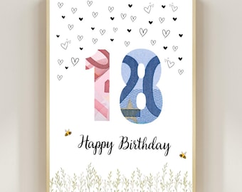 Self Print Geldgeschenk 18. Geburtstag Geburtstagsgeschenk Geschenkidee Happy Birthday 18 Geburtstag PDF Geldgeschenk zum Geburtstag