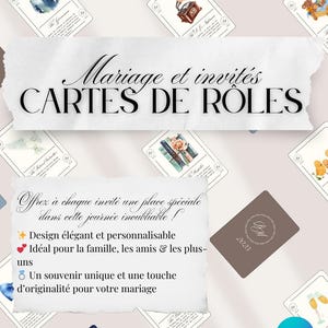 Cartes jeu de rôle personnalisées invités de mariage – Élégantes & Fun | Modèle Canva personnalisable | Souvenir unique pour famille et amis