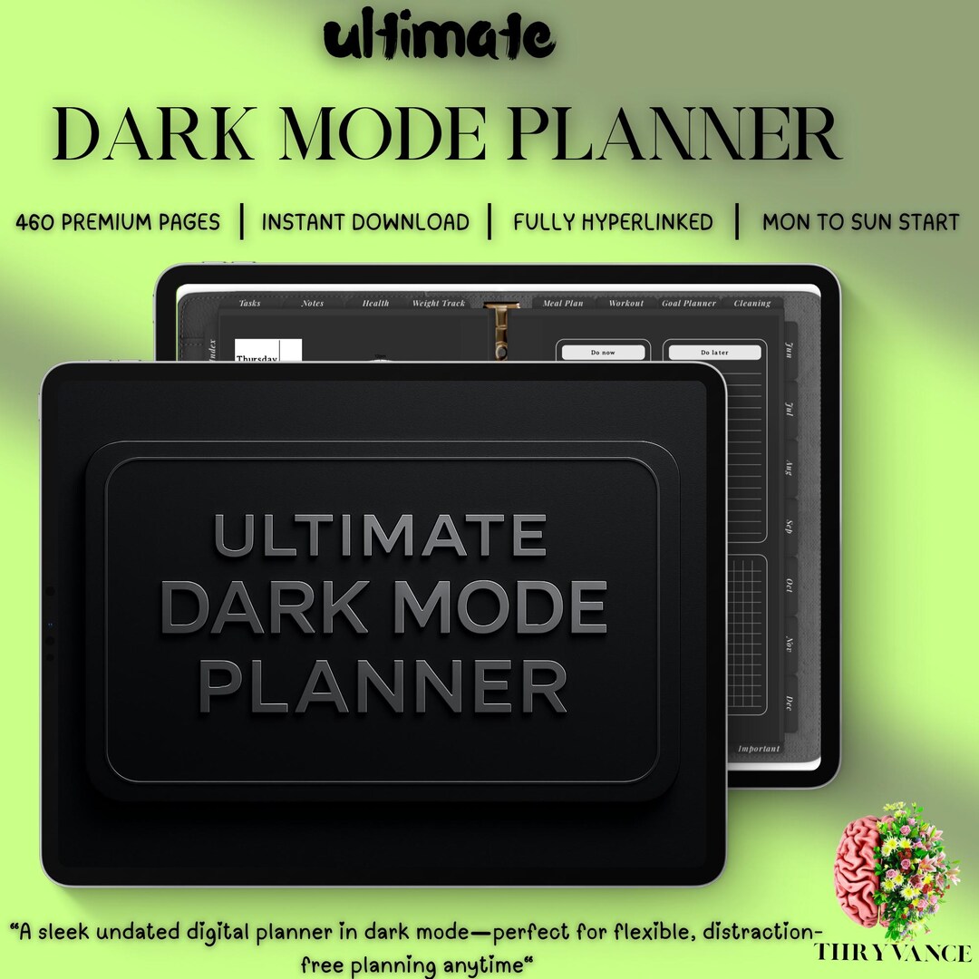 Ultimate Dark Mode Digital Planner | Undated Daily Weekly Monthly ...