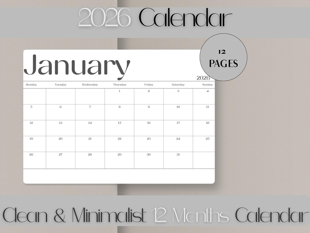 2026 Minimalist Calendar Printable, Simple Monthly Planner (PDF) - Etsy ...