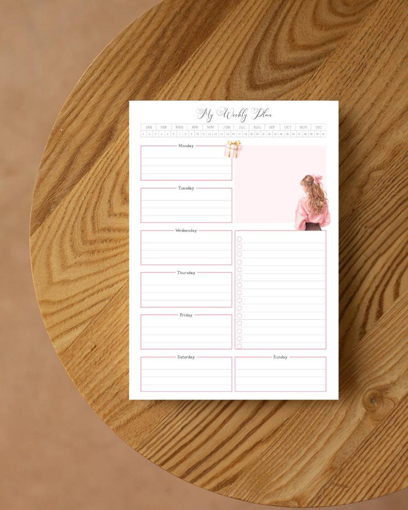 Pink Weekly Planner Printable | Undated Schedule Template (digital ...