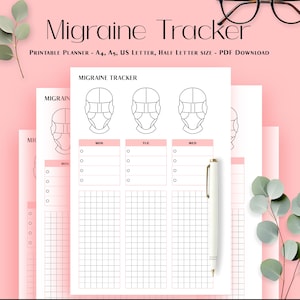 Migraine Tracker Printable, Headache Log, Symptom Journal (Digital Download)