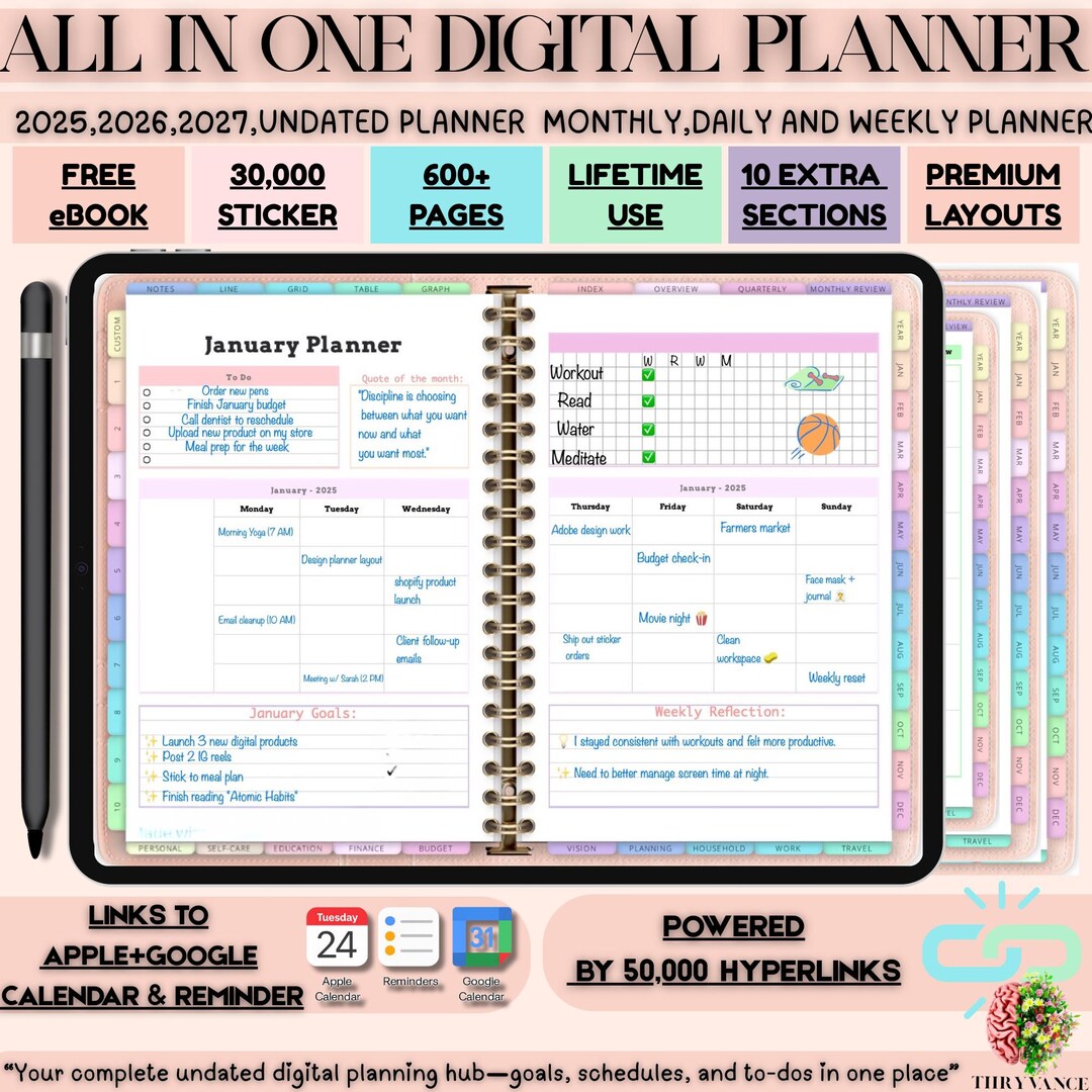 2025-2027 Digital Planner Bundle: Undated, Monthly, Weekly, Daily ...