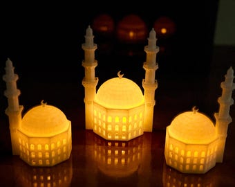 3D Printed Mini Mosques Light-Up Lantern Set: Islamic Ramadan Decor