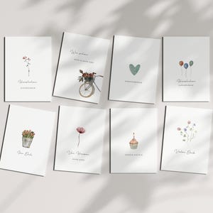 Grußkarten Set – 8x A6 Karten mit verschiedenen Motiven & Texten, z. B. Herzlichen Glückwunsch, Herzensmensch, Vielen Dank, Für Dich uvm.