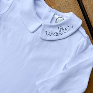 Custom Name Collar, collared undershirt, embroidered peter pan collar, boys undershirt, long sleeve baby boy, personalized undershirt