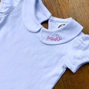Custom name collar, collared undershirt, embroidered peter pan collar, girls undershirt, short sleeve baby girl, personalized shirt