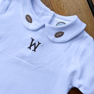 Custom embroidered football collar, collared undershirt, embroidered peter pan collar, boys undershirt, short sleeve baby boy