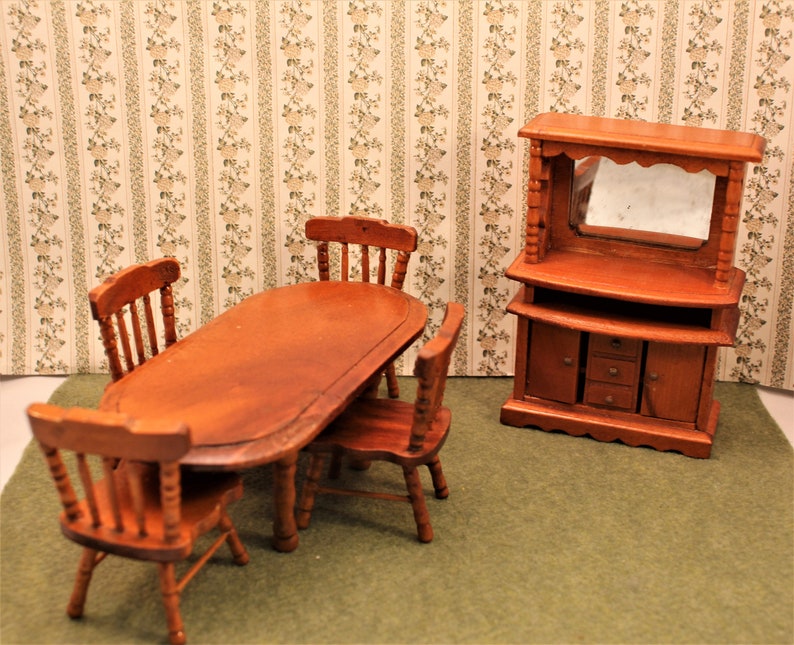 Miniature Dining Table Set Dollhouse Wood Furniture Table w 4 Etsy