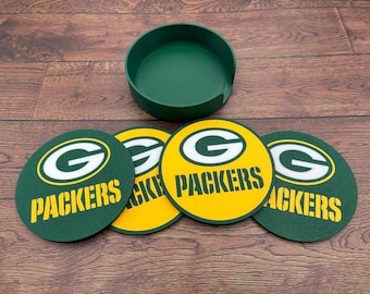 Juego de posavasos de los Green Bay Packers (4 posavasos + soporte)