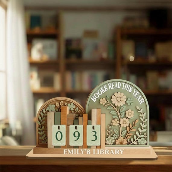 Vintage Book Reading Tracker Sign, Books Read This Year Counter, Personalized Book Lover Gift, Library Shelf Decor
