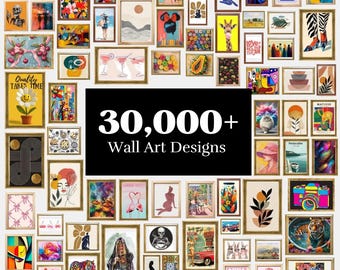 May include: A collage of over 30,000 wall art designs featuring a variety of styles, colors, and themes. The designs include abstract art, geometric patterns, floral motifs, and more.