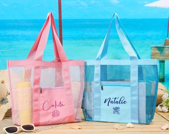 Customized Name Beach Tote Bag,Waterproof Travel Beach Bag, Honeymoon Travel Tote,Mesh Tote Bag,Summer Vacation Essentials,Gift for Her