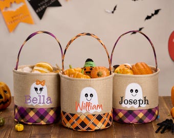 Personalized Halloween Candy Basket,Embroidery Halloween Bucket,Trick or Treat Tote,Halloween Kids Bucket,Halloween Gifts,Basket for Kids