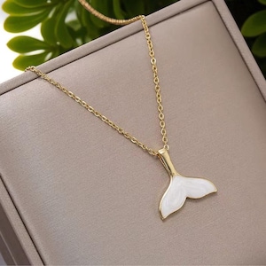 Whale Tail Necklace 2025 • Gold Ocean Pendant for Women • White Enamel Charm • Trendy Beach Jewelry • Handmade Minimalist Gift