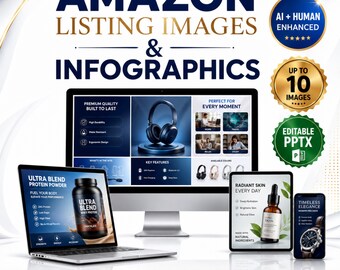 Imágenes para listados de Amazon, infografías de productos, diseño de contenido A+, PPTX editable, servicio de importación listo para Canva