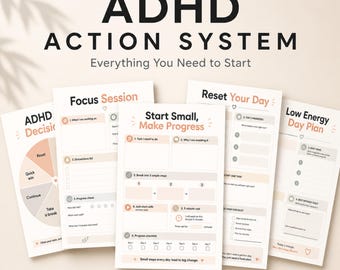 Paquete para el TDAH, PDF imprimible de productividad / Páginas de acción diaria, descarga instantánea