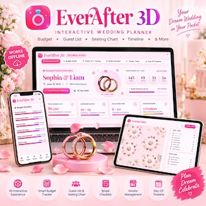 Pink 3D Wedding Planner Web App: Interactive Budget, Guest List & Seating Chart