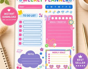 Paquete de planificadores semanales / Organizador para estudiantes con TDAH, plantillas editables de Canva (descarga instantánea)