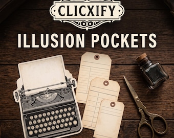 Kit de bolsillos con efecto de ilusión óptica estilo Dark Academia, etiquetas góticas para álbumes de recortes, manualidades de papel vintage (descarga digital)