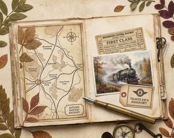 Kit para diario creativo, efímeros de viajes en tren vintage / PDF imprimible de otoño
