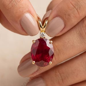 Oval Cut Red Ruby Classic Pendant, Four Prong Setting Date Night Jewelry, 18K Yellow Gold Pendant, Handmade Gemstone Jewelry, Gift For Her.