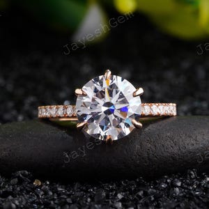 1.5 Ct Round Cut Lab Grown anniversary Ring, Six Prong Setting Wedding Ring,Half Eternity Proposal Ring, 10K Solid Rose Gold Engagement Ring
