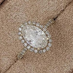 2.5 Ct Oval Cut Lab Grown Engagement Ring, Classic Halo Ring, 14K Solid Yellow Gold Anniversary Ring, Full Eternity Designer Wedding Ring
