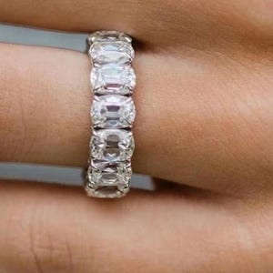 Elongated Cushion Cut Moissanite Wedding Band, Full Eternity Engagement Band, Claw Prong Setting Anniversary Band, Fine Matching Bridal Band