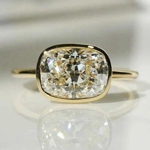 2.5 Ct Cushion Cut Lab Diamond Engagement Ring: 18K Yellow Gold Bezel Set