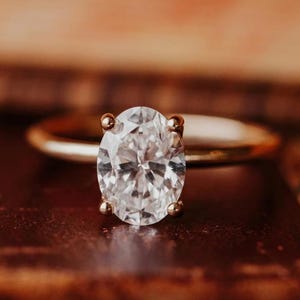 4 Prong Setting Engagement Ring, 1.5 Ct Oval Cut Lab Diamond Wedding Ring, 14K Solid Yellow Gold Anniversary Ring, Bridal Promise Ring.