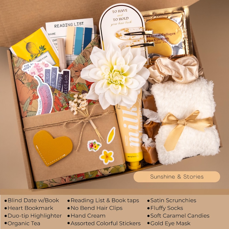 Blind Date with a Book Gift Box Mystery Book Surprise for Book Lover Gift Set Cozzy Reading Essentials Book Gift Birthday for Her Bookworm Sunshine Stories