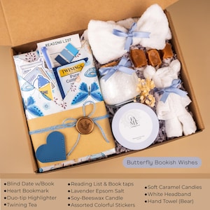 Blind Date with a Book Gift Box Mystery Book Surprise for Book Lover Gift Set Cozzy Reading Essentials Book Gift Birthday for Her Bookworm Butterfly Bookish W.